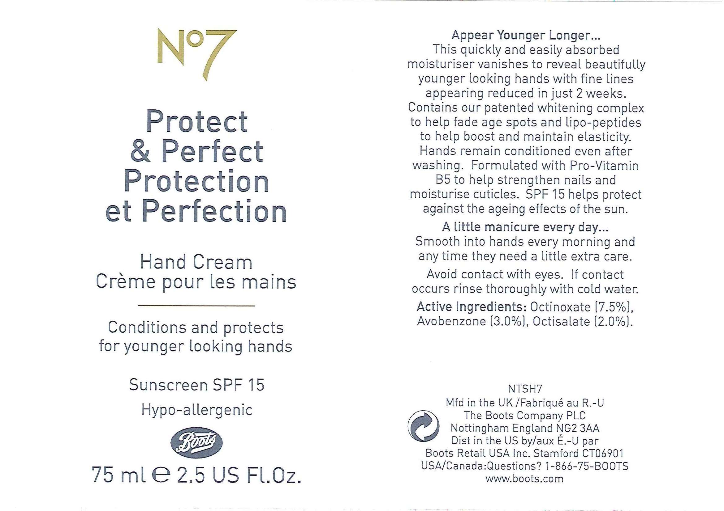 No7 Protect and Perfect Hand Cream Sunscreen SPF 15